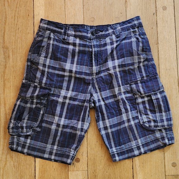 Calvin Klein Jeans Blue/Cream Plaid Flat Front Shorts Size 34 - Picture 2 of 11